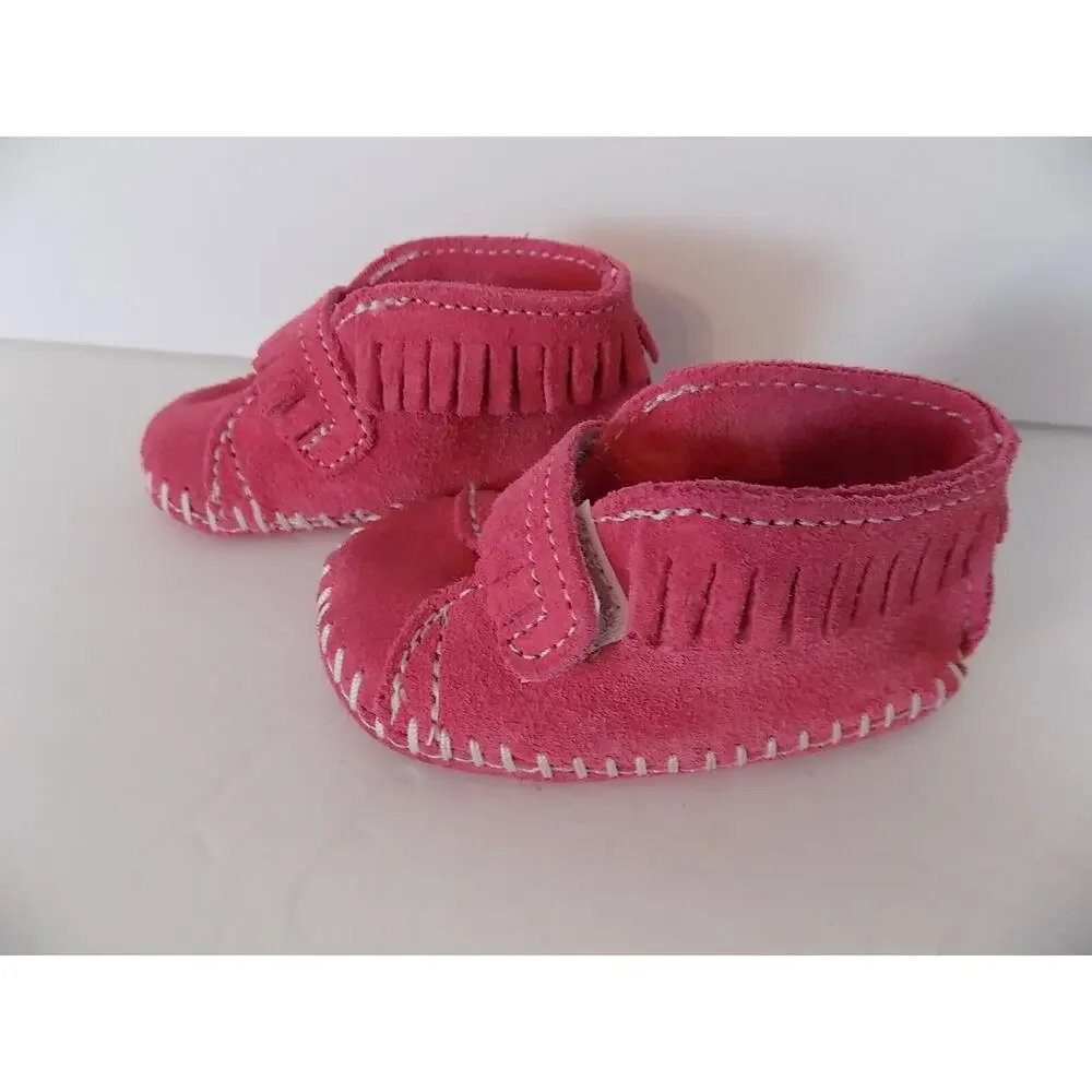 Minnetonka pink suede infant toddler baby moccasins shoes size 1